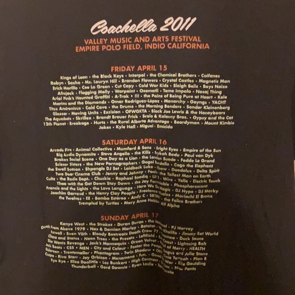 Coachella 2011 Black T-Shirt Lineup | Size S-M - Picture 5 of 5